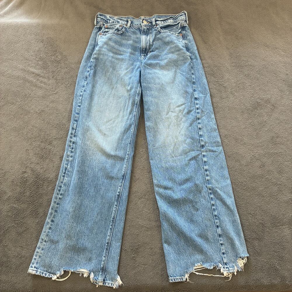 American Eagle Light Wash Blue Super High Rise Baggy Wide Leg Jeans Women's Sz 6